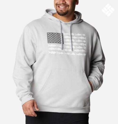 Men's Columbia PFG Fish Flag II Hoodie Light Grey | Plus Size CA-DL4A6